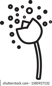 Black line Flower producing pollen in atmosphere icon isolated on white background.  Vector Illustration