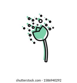 Black line Flower producing pollen in atmosphere icon isolated on white background.  Vector Illustration