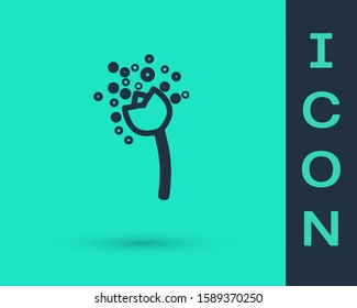 Black line Flower producing pollen in atmosphere icon isolated on green background.  Vector Illustration