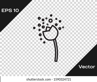 Black line Flower producing pollen in atmosphere icon isolated on transparent background.  Vector Illustration