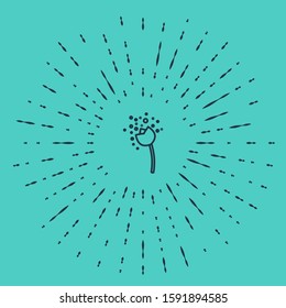 Black line Flower producing pollen in atmosphere icon isolated on green background. Abstract circle random dots. Vector Illustration