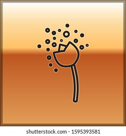 Black line Flower producing pollen in atmosphere icon isolated on gold background.  Vector Illustration