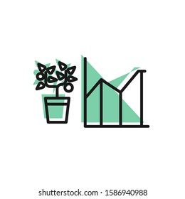 Black line Flower statistics icon isolated on white background.  Vector Illustration