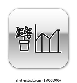 Black line Flower statistics icon isolated on white background. Silver square button. Vector Illustration