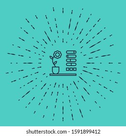 Black line Flower status icon isolated on green background. Abstract circle random dots. Vector Illustration