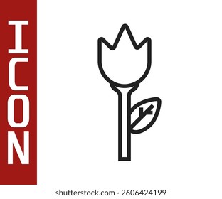 Black line Flower tulip icon isolated on white background.  Vector Illustration