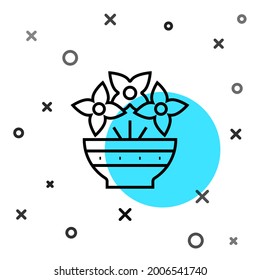 Black line Flower in vase icon isolated on white background. Random dynamic shapes. Vector