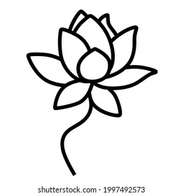 Black line flower water lily isolated on white background. Flat design for metal wall art or t-shirt printing. Vector illustration 