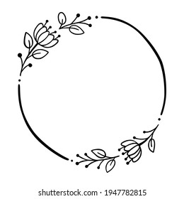 Black line flowers leaves cross circle on 2 white silhouette. Vector illustration for decorate logo, text, greeting cards and any design.