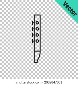 Icono de flauta de línea negra aislado en fondo transparente. Instrumento musical.  Vector