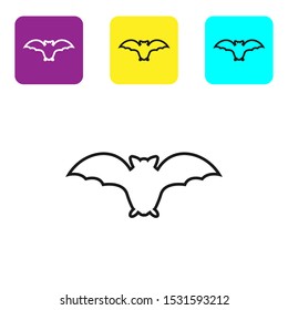 Black line Flying bat icon isolated on white background. Set icons colorful square buttons. Vector Illustration