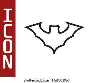 Black line Flying bat icon isolated on white background.  Vector