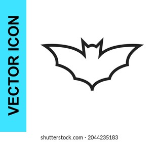 Black line Flying bat icon isolated on white background. Happy Halloween party.  Vector