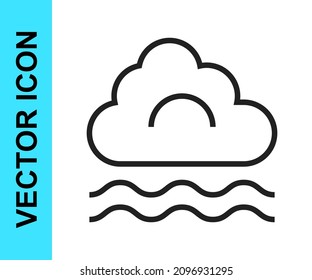 Icono de niebla y nube de línea negra aislado en fondo blanco.  Vector