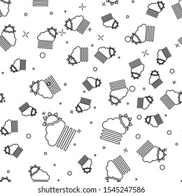 Black line Fog and cloud with sun icon isolated seamless pattern on white background.  Vector Illustration