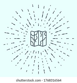 Black line Folded map icon isolated on  background. Abstract circle random dots. Vector