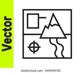 Black line Folded map icon isolated on white background.  Vector