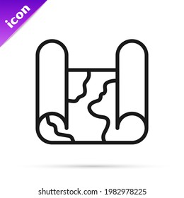 Black line Folded map icon isolated on white background.  Vector