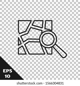 Black line Folded map with location marker icon isolated on transparent background.  Vector Illustration