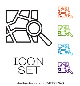Black line Folded map with location marker icon isolated on white background. Set icons colorful. Vector Illustration