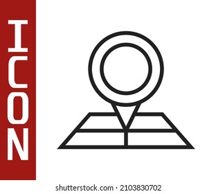 Black line Folded map with location marker icon isolated on white background.  Vector