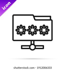 Black line Folder with password notification icon isolated on white background. Cyber defense. Security, safety, protection concept.  Vector