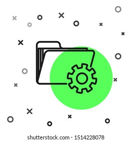 Black line Folder settings with gears icon isolated on white background. Software update, transfer protocol, teamwork tool management.  Vector Illustration