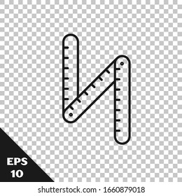 Black line Folding ruler icon isolated on transparent background.  Vector Illustration