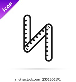 Black line Folding ruler icon isolated on white background.  Vector Illustration
