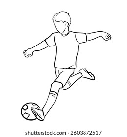 Black line football player.Vector illustration isolated on white background.