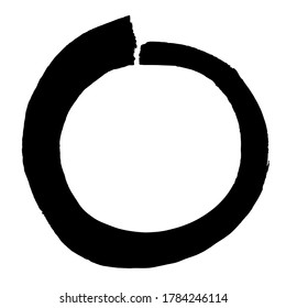 Black line forming a circle. Black paitbrush stroke. Sign of zero. Artistic circle background     