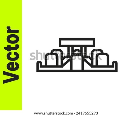 Black line Formula 1 racing car icon isolated on white background.  Vector Illustration