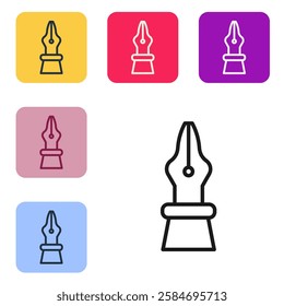 Black line Fountain pen nib icon isolated on white background. Pen tool sign. Set icons in color square buttons. Vector Illustration