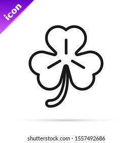 Black line Four leaf clover icon isolated on white background. Happy Saint Patrick day.  Vector Illustration