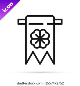 Black line Four leaf clover icon isolated on white background. Party pennant for birthday celebration, festival. Happy Saint Patrick day.  Vector Illustration