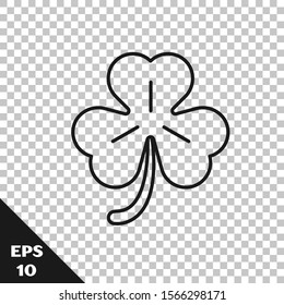 Black line Four leaf clover icon isolated on transparent background. Happy Saint Patrick day.  Vector Illustration