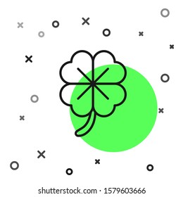 Black line Four leaf clover icon isolated on white background. Happy Saint Patrick day.  Vector Illustration
