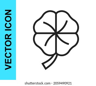 Black line Four leaf clover icon isolated on white background. Happy Saint Patricks day. National Irish holiday.  Vector