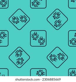 Black line Fox paw footprint icon isolated seamless pattern on green background.  Vector