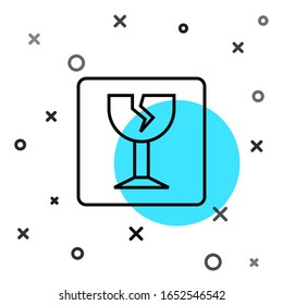 Black line Fragile broken glass symbol for delivery boxes icon isolated on white background. Random dynamic shapes. Vector Illustration