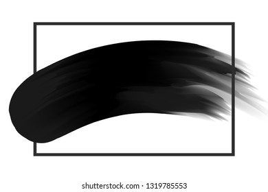 black line frame and brush painted watercolor on white background, art abstract brush paint texture black stroke and square frame, water color frame for headline logo sale banner poster fashionable