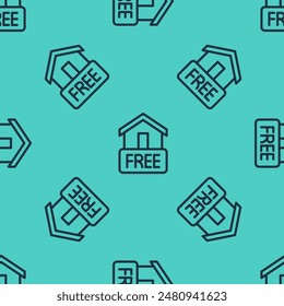 Black line Free home delivery concept for increase the sell stock icon isolated seamless pattern on green background.  Vector