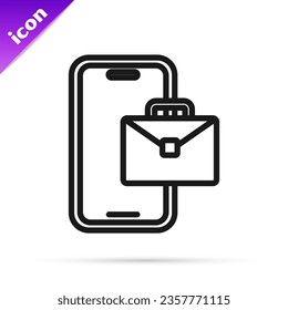 Black line Freelancer icon isolated on white background. Freelancer man working on laptop at his house. Online working, distant job concept.  Vector