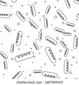 Black line French baguette bread icon isolated seamless pattern on white background.  Vector Illustration