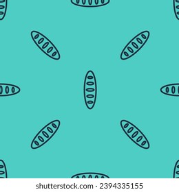 Black line French baguette bread icon isolated seamless pattern on green background.  Vector