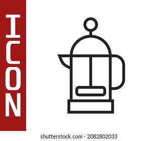 Black line French press icon isolated on white background.  Vector