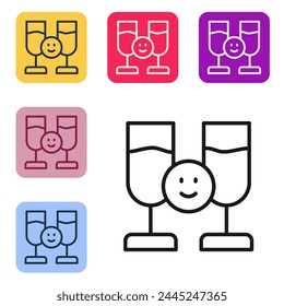 Black line Friends drinking alcohol icon isolated on white background. Set icons in color square buttons. Vector