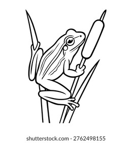 Black Line Frog Climb a Grass Illustration Character Vector Logo Template