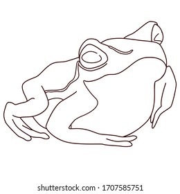 Black line frog on white isolated backdrop. Realistic amphibia for invitation or gift card, scrapbook, notebook sticker, bath tile. Phone case or cloth print art. Drawn style stock vector illustration