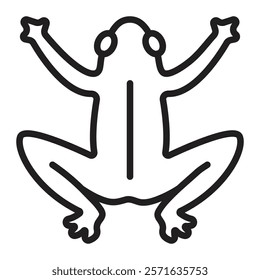 Black line frog, vector monochrome illustration of a toad, editable stroke